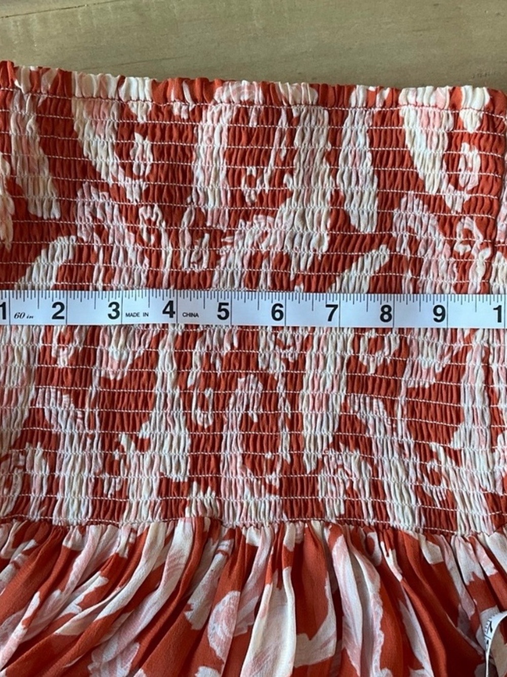 Strapless Orange & White High-Low Maxi Dress with Smocked Top - Picture 6 of 10
